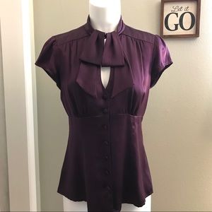 Nanette Lepore Silk Cassis Tie Top with Pussy Bow